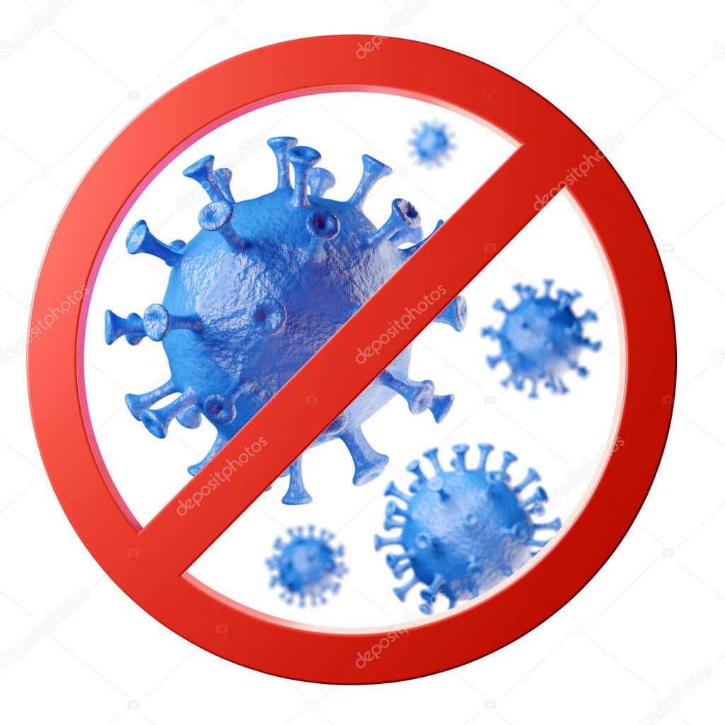 stop coronavirus warning sign, prohibition, 3D render illustration