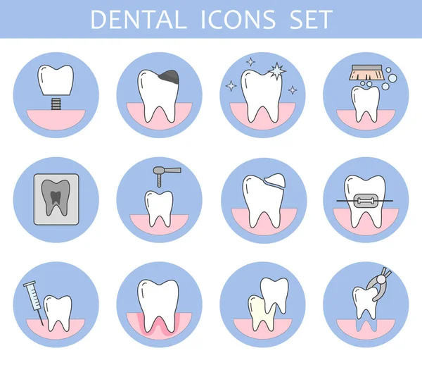 Diş Simgeleri Ayarlandı Diş Hekimleri Dişçiler Dişçiler Için Elementler Pulpitis — Stok Vektör