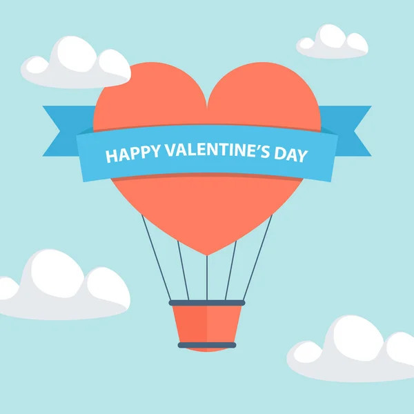 Tarjeta Felicitación Del Día San Valentín Con Globo Aerostático Forma — Vector de stock