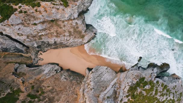 Lucht Vogel Oog Uitzicht Surrealistisch Verborgen Praia Cavalo Strand Sintra — Stockvideo