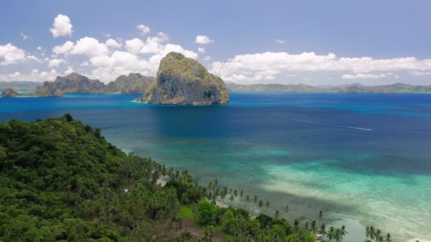 Vista Panorámica Costa Del Dron Aéreo Bahía Bacuit Con Hermosas — Vídeo de stock