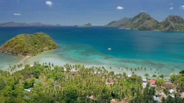 Drone Aereo Colpo Panoramico Las Cabanas Spiaggia Nido Palawan Filippine — Video Stock