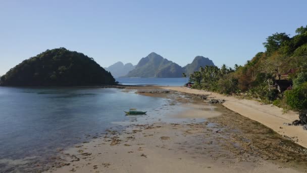 Aerial Fly Cas Cabanas Beach Depeldet Island Low Tide Nido — ストック動画