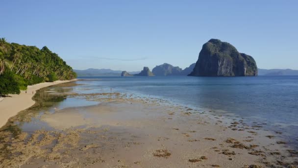Εναέρια Πετούν Κατά Μήκος Τροπική Παραλία Του Χωριού Nido Palawan — Αρχείο Βίντεο