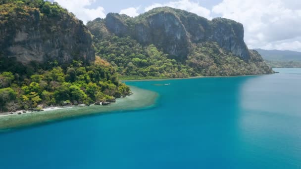 Volo Aereo Drone Filmati Costa Lungo Lagen Isola Nido Palawan — Video Stock