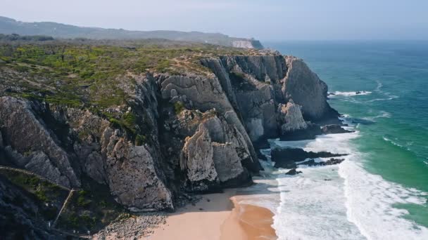 Antik Kilátás Sziklás Fal Kialakulását Praia Grande Strand Található Portugál — Stock videók