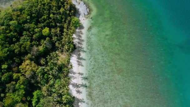 Воздушный Круг Беспилотника Пролетает Над Голубой Лагуной Райским Песчаным Пляжем — стоковое видео