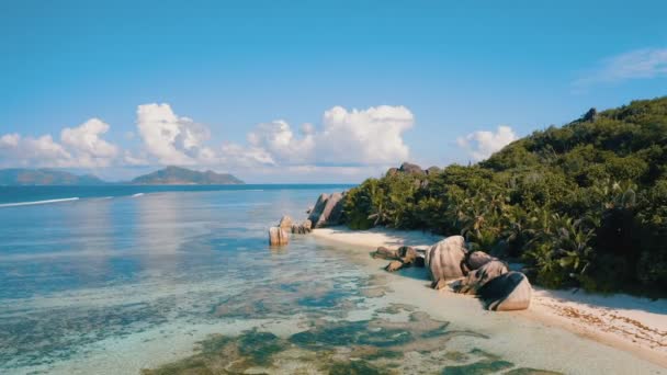 Felvétel Csodálatos Egzotikus Anse Forrás Dargent Strand Digue Sziget Seychelles — Stock videók