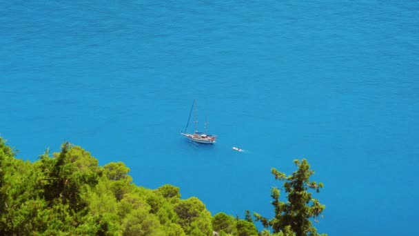 Luxury White Sailing Yacht Open Blue Bay Vacations Mediterenean Sea Royalty Free Stock Footage