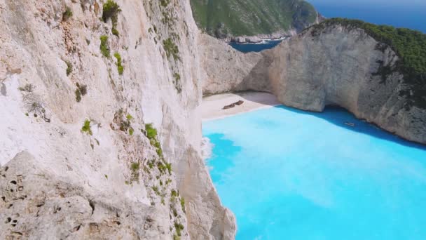 Hidastettuna Antenni Näkymä Hämmästyttävä Turkoosi Navagio Ranta Loma Paratiisissa Merimaisema — kuvapankkivideo