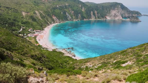 Video Pantai Yang Luar Biasa Pulau Kefalonia Pegunungan Dengan Tanaman — Stok Video