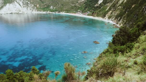 Vídeo Praia Petani Verão Kefalonia Ilha Grécia Vista Para Baía — Vídeo de Stock