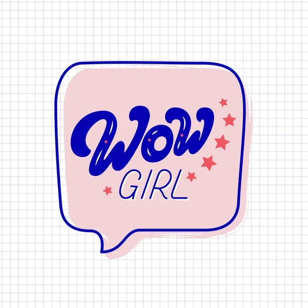 Wow Girl Slogan Dessiné Main Intérieur Bulle Discours Illustration Vectorielle — Image vectorielle