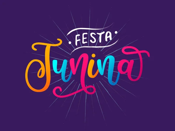 Meerkleurige Vector Illustratie Van Festa Junina Slogan Portugese Braziliaanse Viering — Stockvector