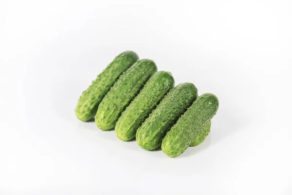 Group Fresh Green Pickling Cucumbers Isolated White Background — Stock Photo, Image