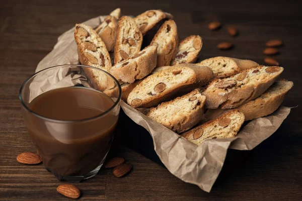 Homemade Italian Cookies Cantuccini Almond Seeds Metal Box Brown Crumpled — стокове фото