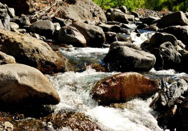 Caldera de Taburiente, La Palma Doğal Parkı. Nehir yatağında küçük akıntılar