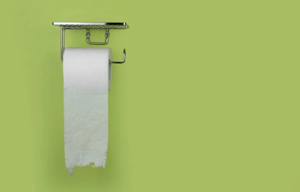 Rouleau Papier Toilette Blanc Sur Fond Espace Copie Mur Vert — Photo