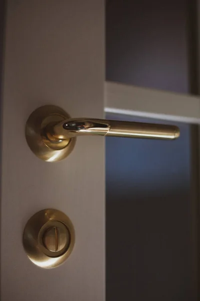 Apartmanın beyaz kapısında kapı tokmağı.