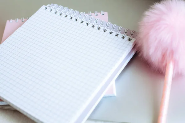 Hafif bir arkaplan, eğitim süreci, eğitim geçmişi, notlar için, okul çocukları ve aileleri için, evde kalın, açık bir defter masanın üzerinde.