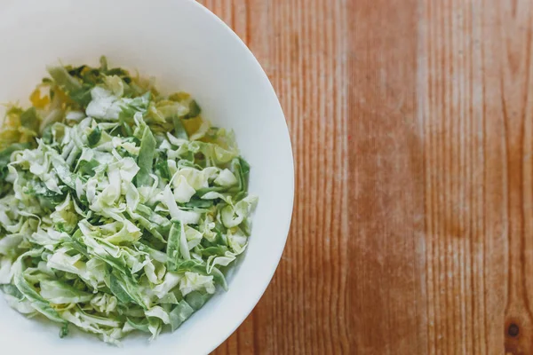 Fresh Cabbage Top View Wooden Table Juicy White Cabbage — Stock Photo, Image