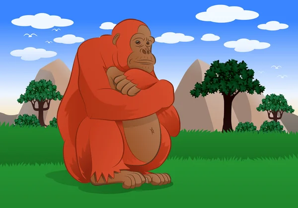 Rozkošný velké opice sedící v pozadí přírody — Stock fotografie