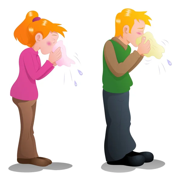 Sneezing woman and man — Stock Photo, Image