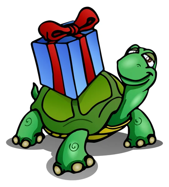 Schildpad carying cadeau — Stockfoto