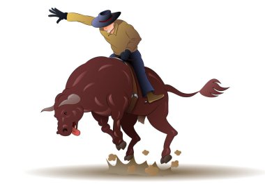 kovboy rodeo oyunu izole üzerinde yabani boğa binmek