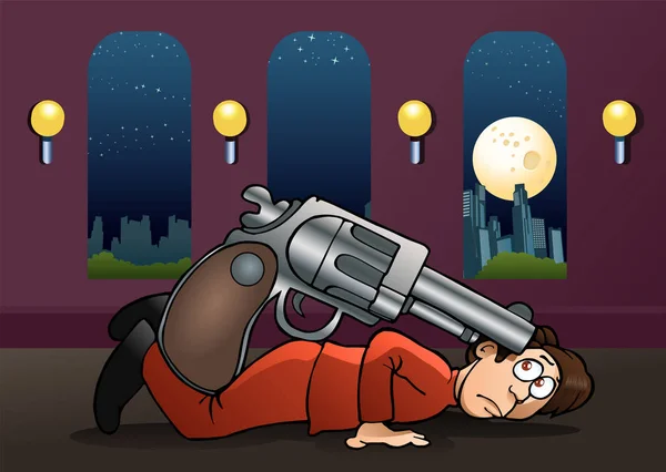 Homem deitado no chão apontando por uma arma — Fotografia de Stock