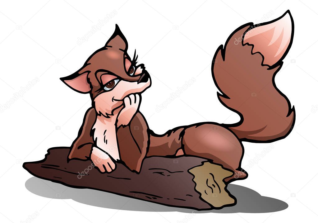 fox on log over isolated white background