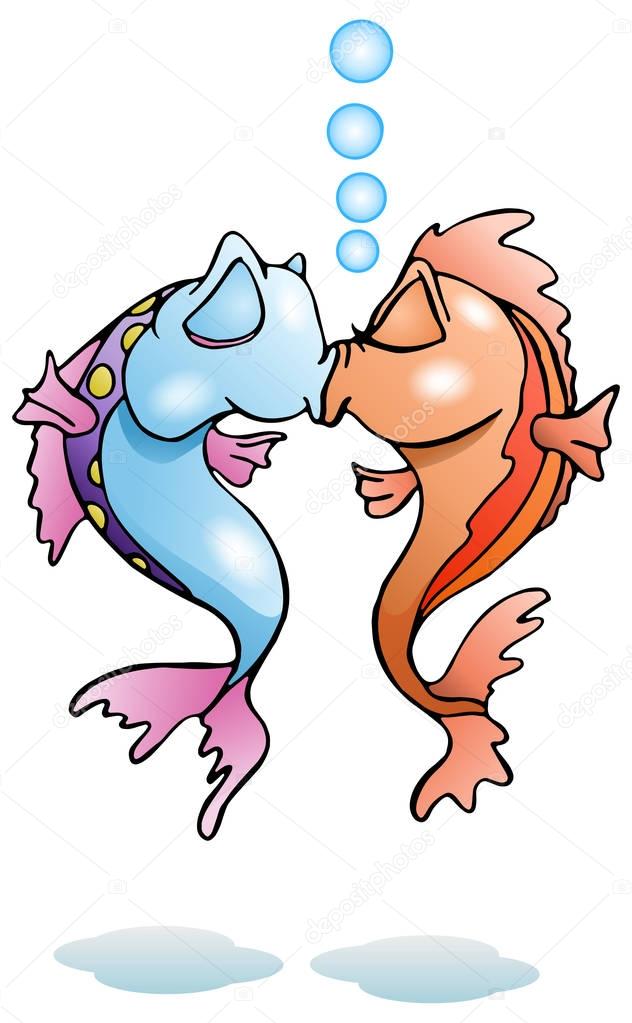kissing fish on isolated white background