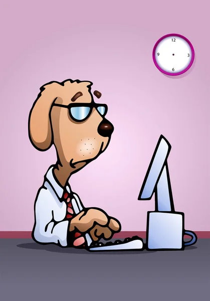 Cão de negócios usando computador — Fotografia de Stock