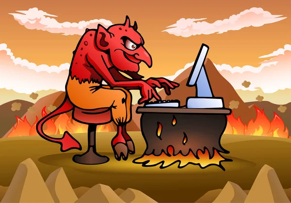 Satan mit computer — Stockfoto