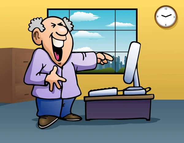 Człowiek, śmiejąc się z komputera — Zdjęcie stockowe
