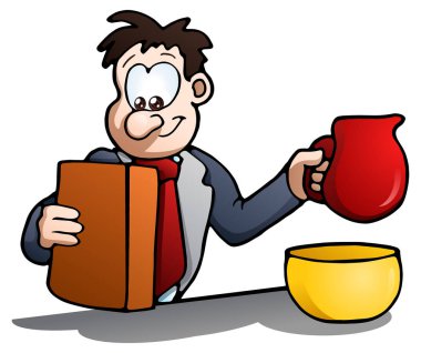 adam tahıl kahvaltıda izole beyaz yapma