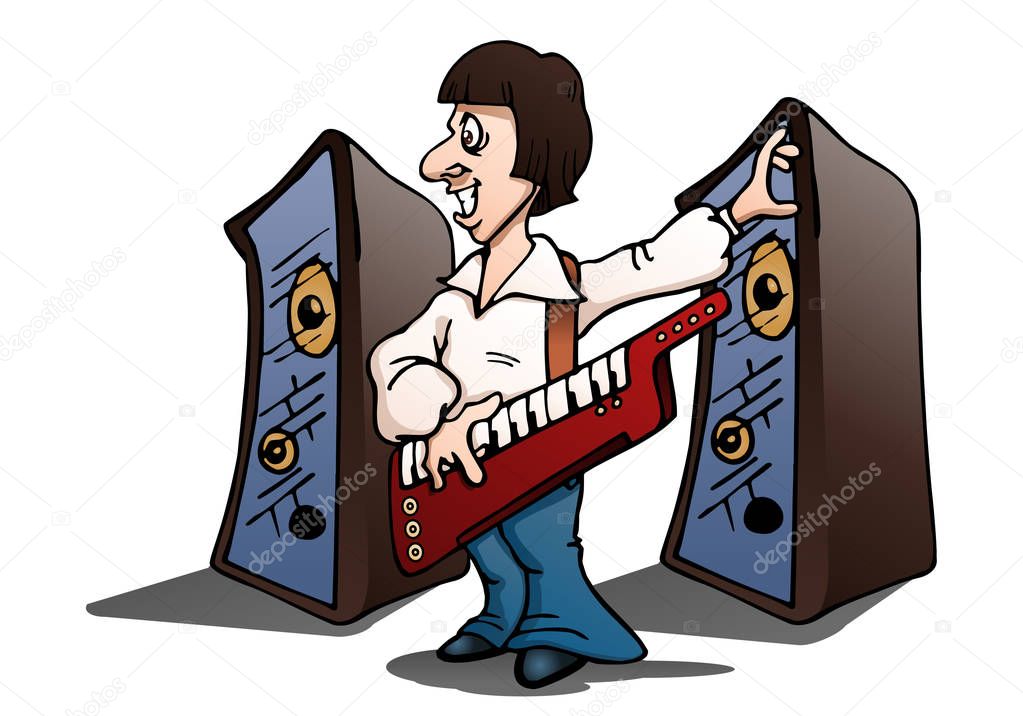man playing organ on isolated white