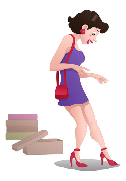 Shopping girl buy shoes on isolated white — Stock Photo, Image