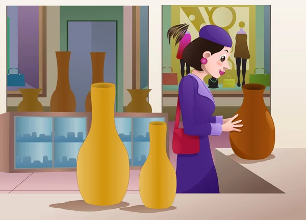 Donna che compra vaso — Foto Stock