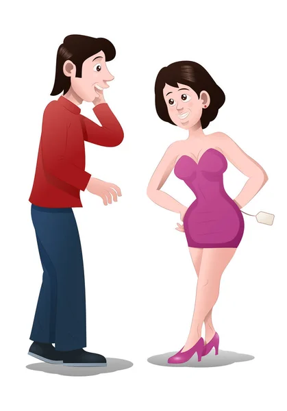 Shopping kvinna prova klänning framför isolerade hennes pojkvän på — Stockfoto