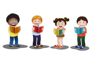 çocuklar izole beyaz arka planda kitap okuma