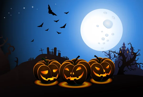 Spaventoso Halloween con tre zucche intagliate — Foto Stock