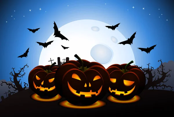 Enge halloween wallpaper met gesneden pompoenen en scarry vleermuizen — Stockfoto