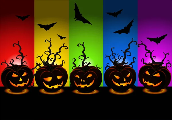 Страшные обои на Хэллоуин с различными резными тыквами — стоковое фото