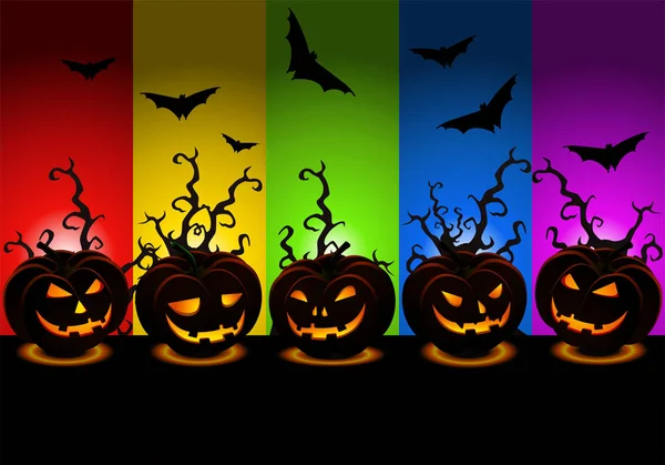 Aterrador fondo de pantalla de Halloween con varias calabazas talladas Imagen de archivo