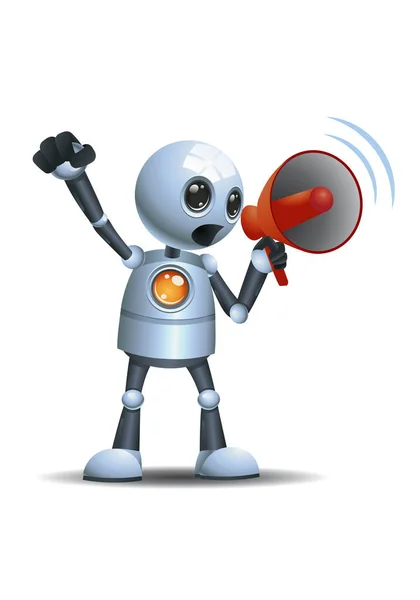 Ilustração 3d de pouco robô negócio gritando motivação usando mega telefone — Fotografia de Stock