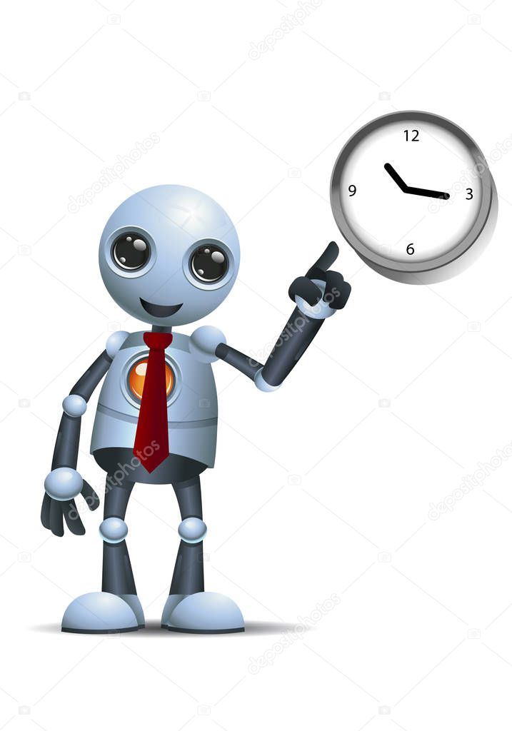 3d illustration of  little robot business pointing to the clock