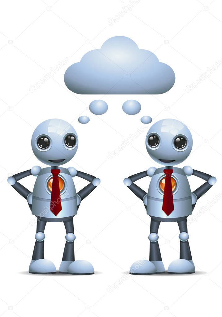 3d illustration of two little robot business sharing thought