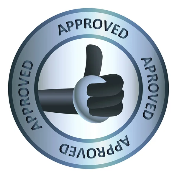3d illustration of little robot business thumb up hand in emblem of approval — Stock Photo, Image