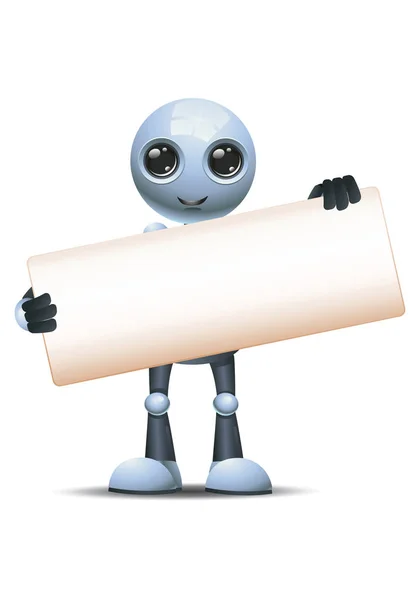 3d illustration of little robot hold wide blank sign communication in front — Stock Photo, Image